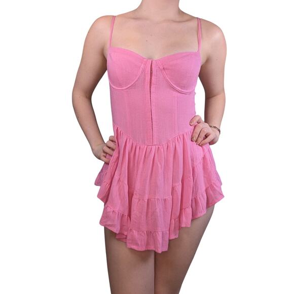 Sky to Moon Coquette Corset Ruffle Mini Dress Pink Medium Balletcore - Picture 1 of 12